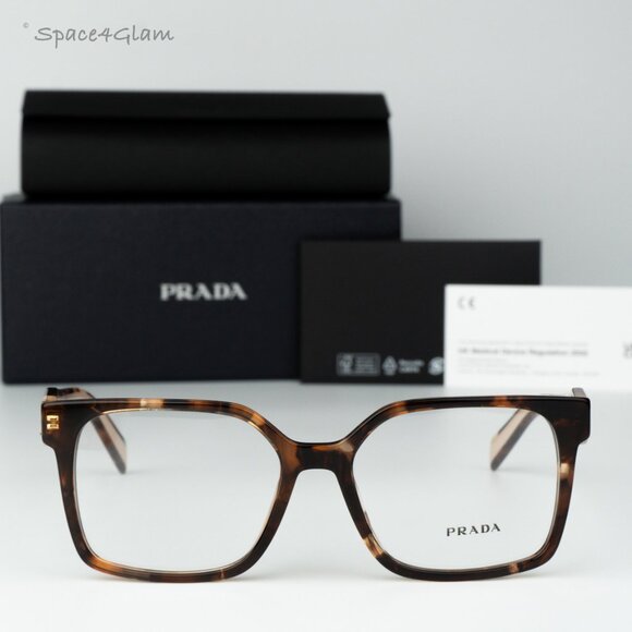 Prada Women Eyeglasses Havana Caramel Demo Square PRB03V 07R1O1 NEW AUTHENTIC - Picture 3 of 7